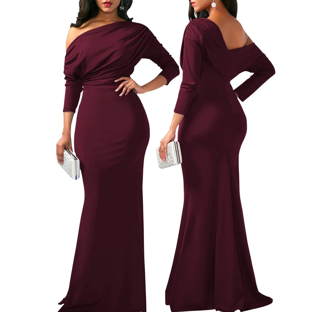 Elegant Sleeveless Off Shoulder Bodycon Long Formal Party Evening Dress