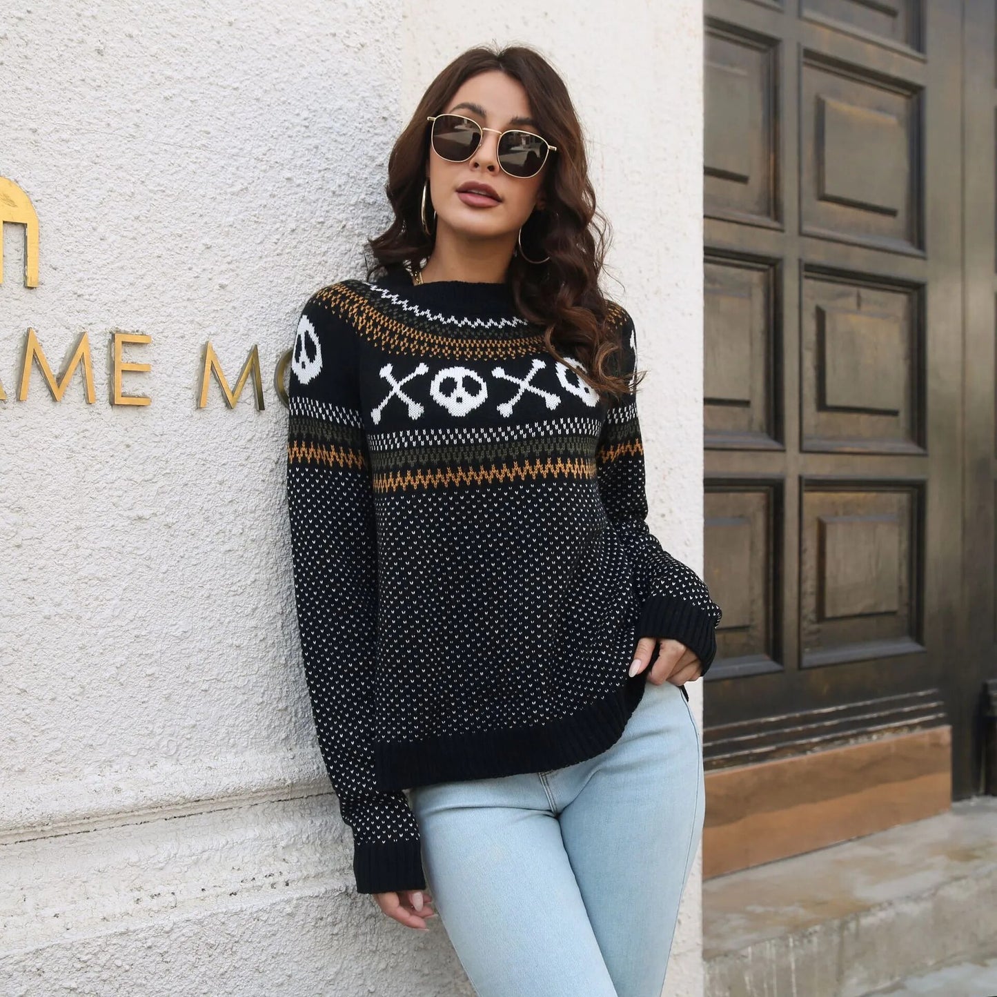 Halloween Ghost Vintage Polka Dot Long Sleeve Knitted  Loose Women's Sweater