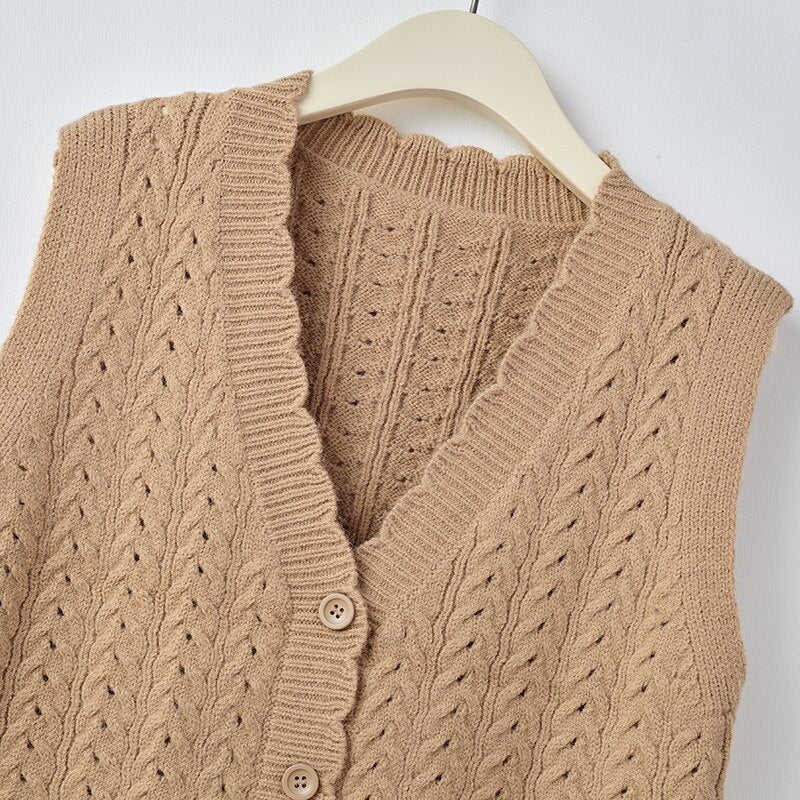 Hollow Out Knit Vest Women's Vintage Loose Sweater Cardigan