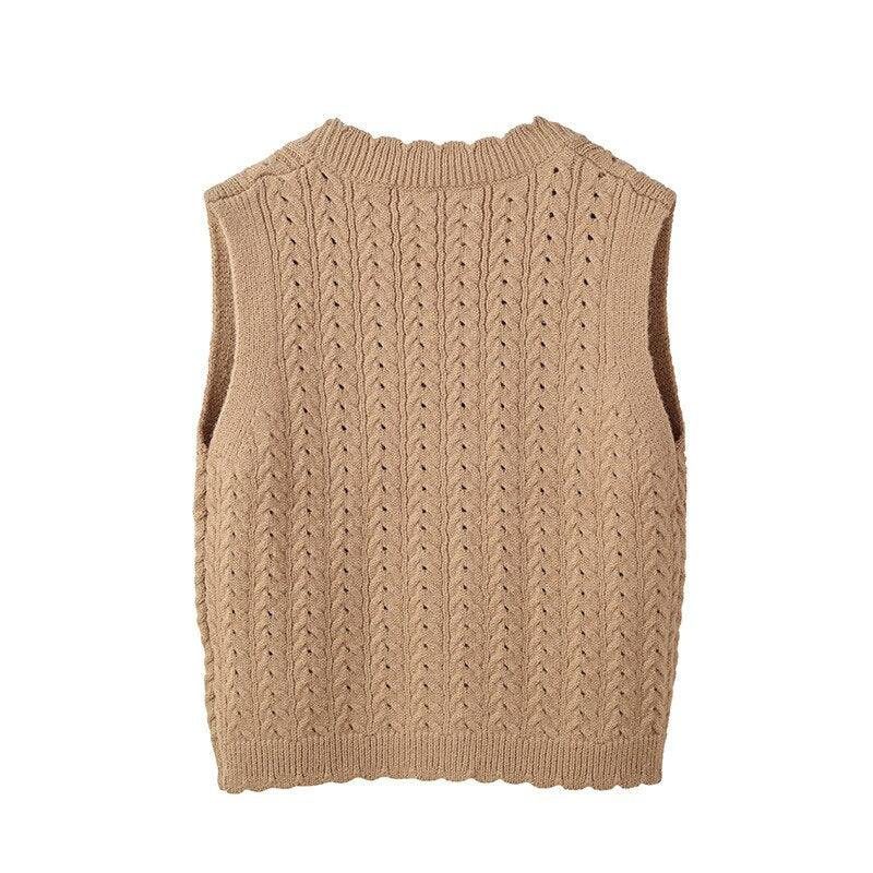 Hollow Out Knit Vest Women's Vintage Loose Sweater Cardigan