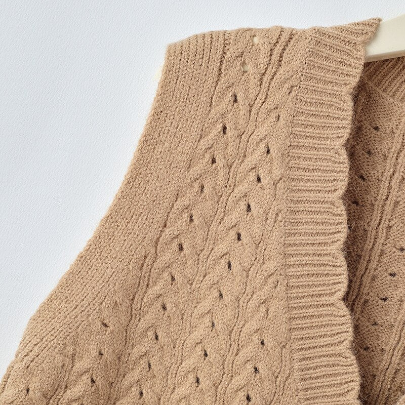 Hollow Out Knit Vest Women's Vintage Loose Sweater Cardigan