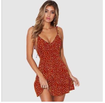 Back Lace Up Polka Dot Spaghetti Straps Short Dress