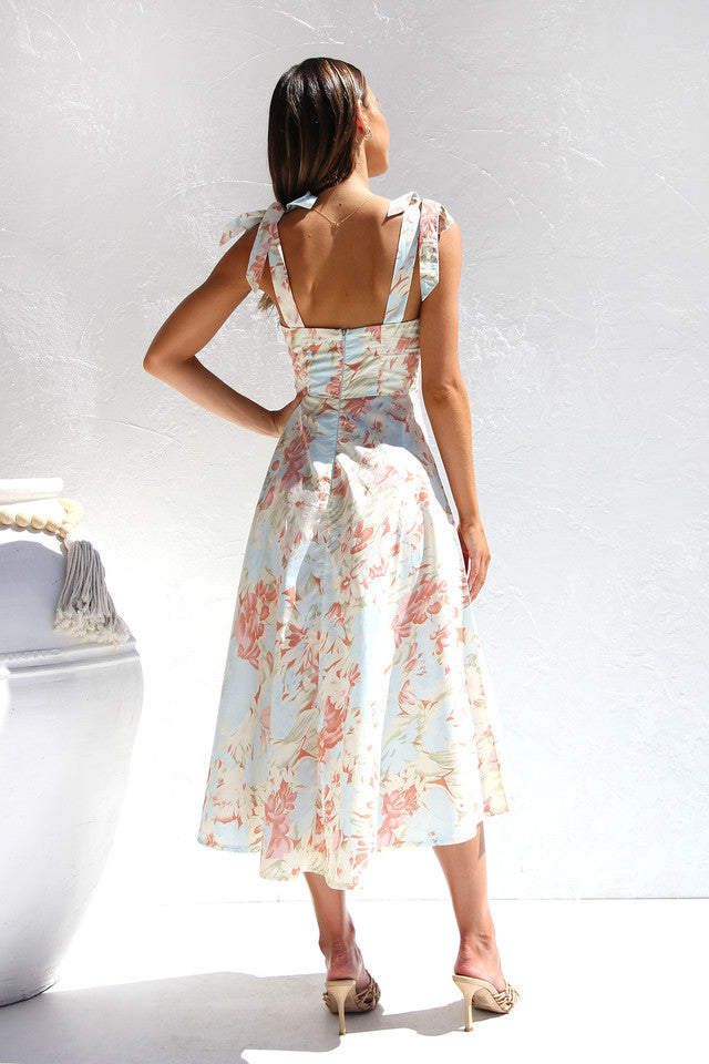 2023 New Slim V-neck Sling Print Long Floral Dress