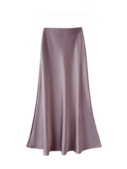 Retro Satin Casual Solid High Waist Vintage Fashion Summer Skirt