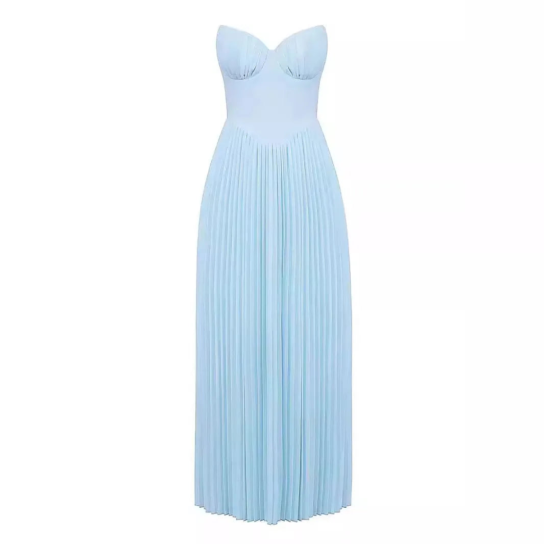 Elegnat Sweetheart Pleated Ruched Strapless Sleeveless Long Formal Evening Prom Dress