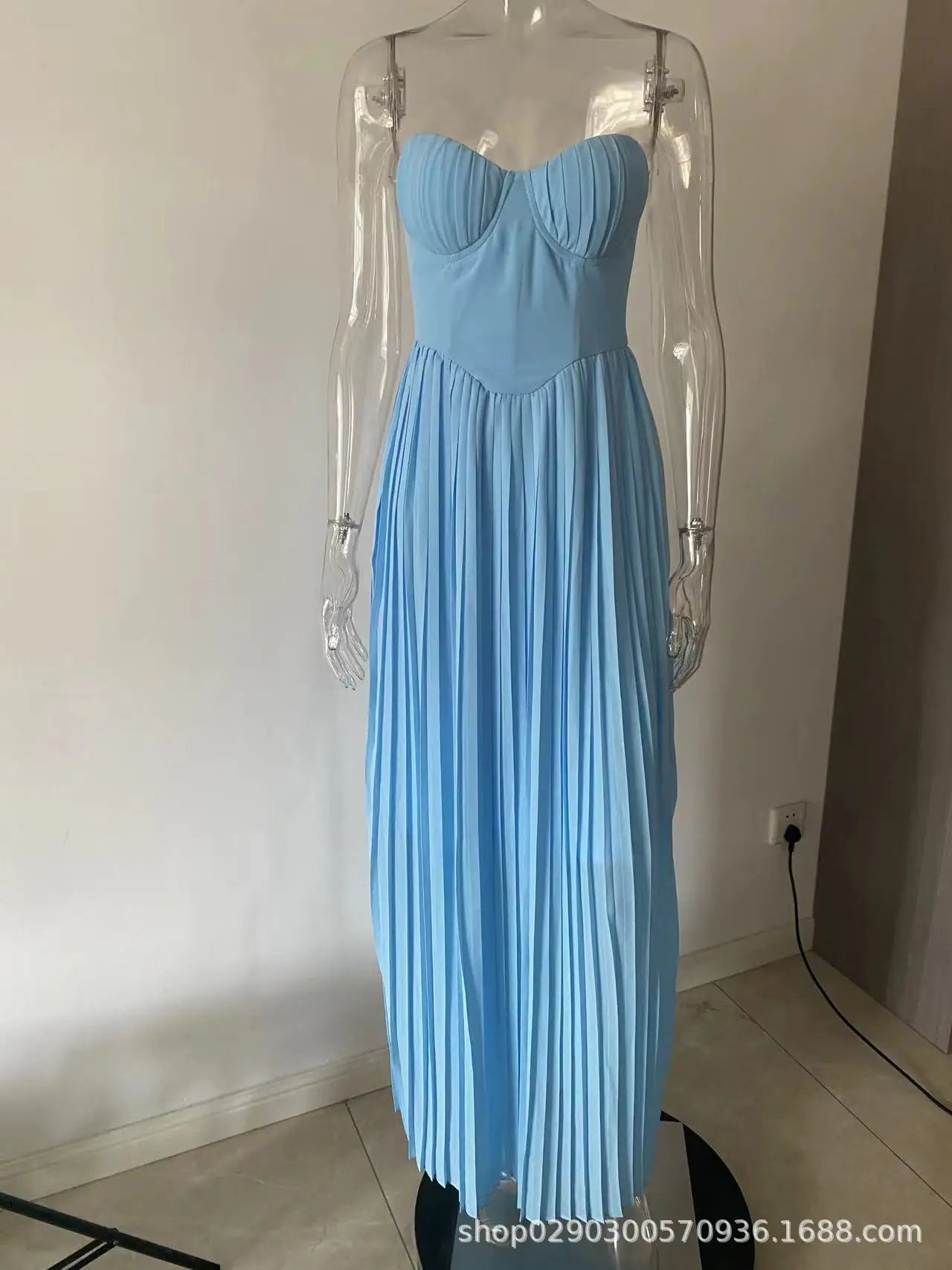 Elegnat Sweetheart Pleated Ruched Strapless Sleeveless Long Formal Evening Prom Dress
