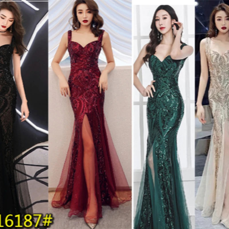 Sexy Gorgeous V-neck Spaghetti Straps Sequined Mermaid Long Formal Evening Dress