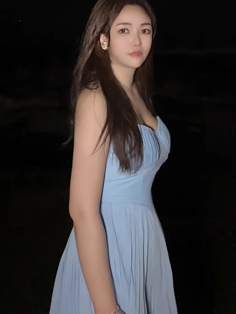 Elegnat Sweetheart Pleated Ruched Strapless Sleeveless Long Formal Evening Prom Dress