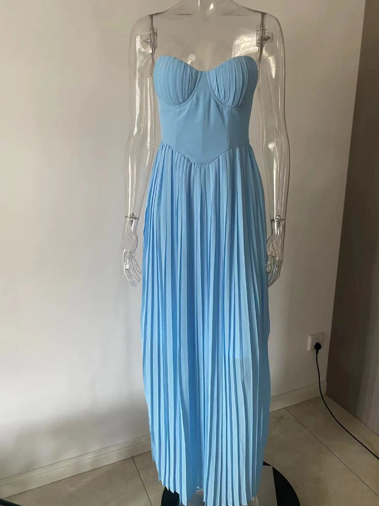 Elegnat Sweetheart Pleated Ruched Strapless Sleeveless Long Formal Evening Prom Dress