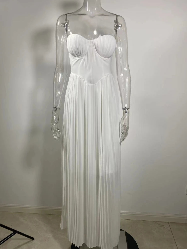 Elegnat Sweetheart Pleated Ruched Strapless Sleeveless Long Formal Evening Prom Dress