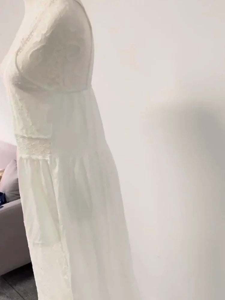 Sexy Lace Hollow V-neck Spaghetti Straps Short Dress White
