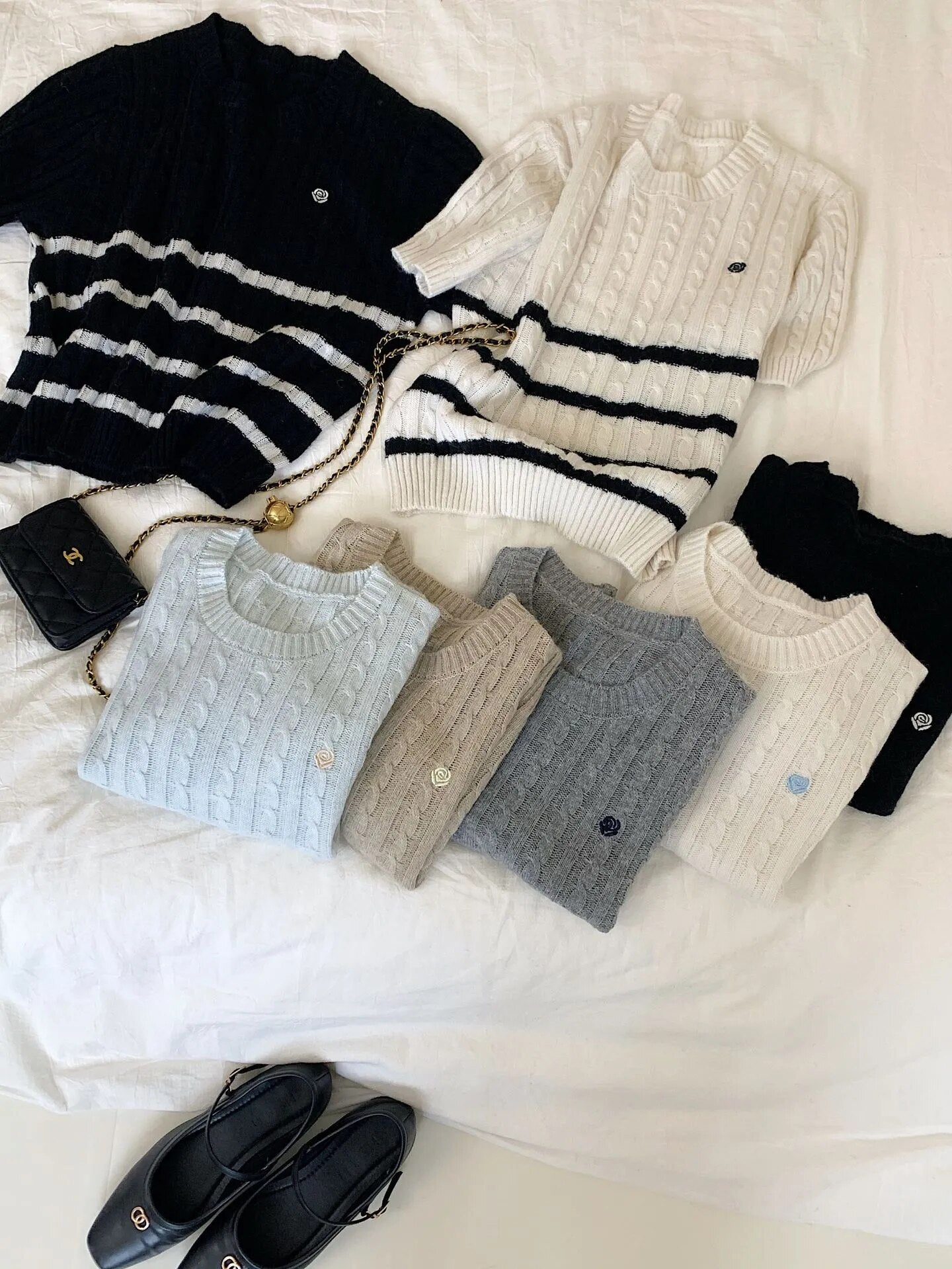 Small Flower Knitted Wool Short Sleeve Women's Autumn 2023 Layered Casual Pullover Top Sweater
