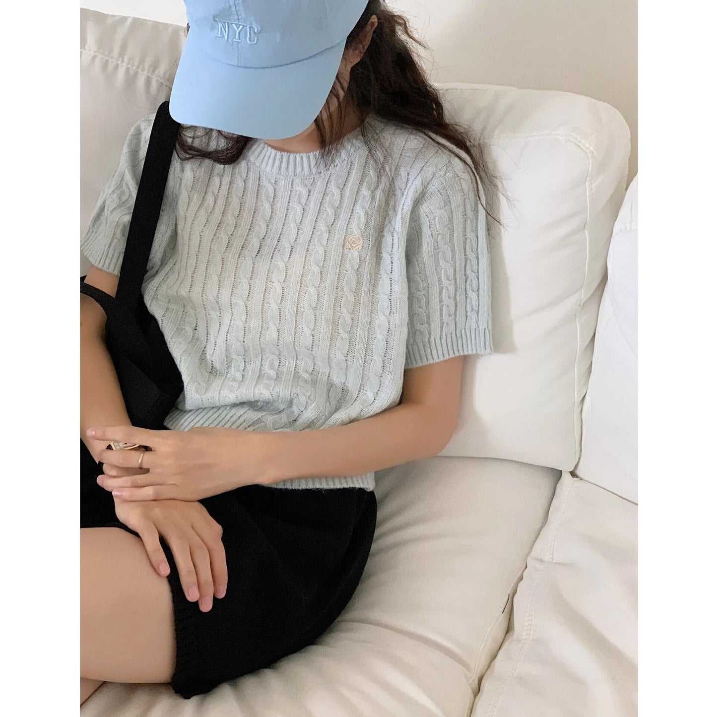 Small Flower Knitted Wool Short Sleeve Women's Autumn 2023 Layered Casual Pullover Top Sweater