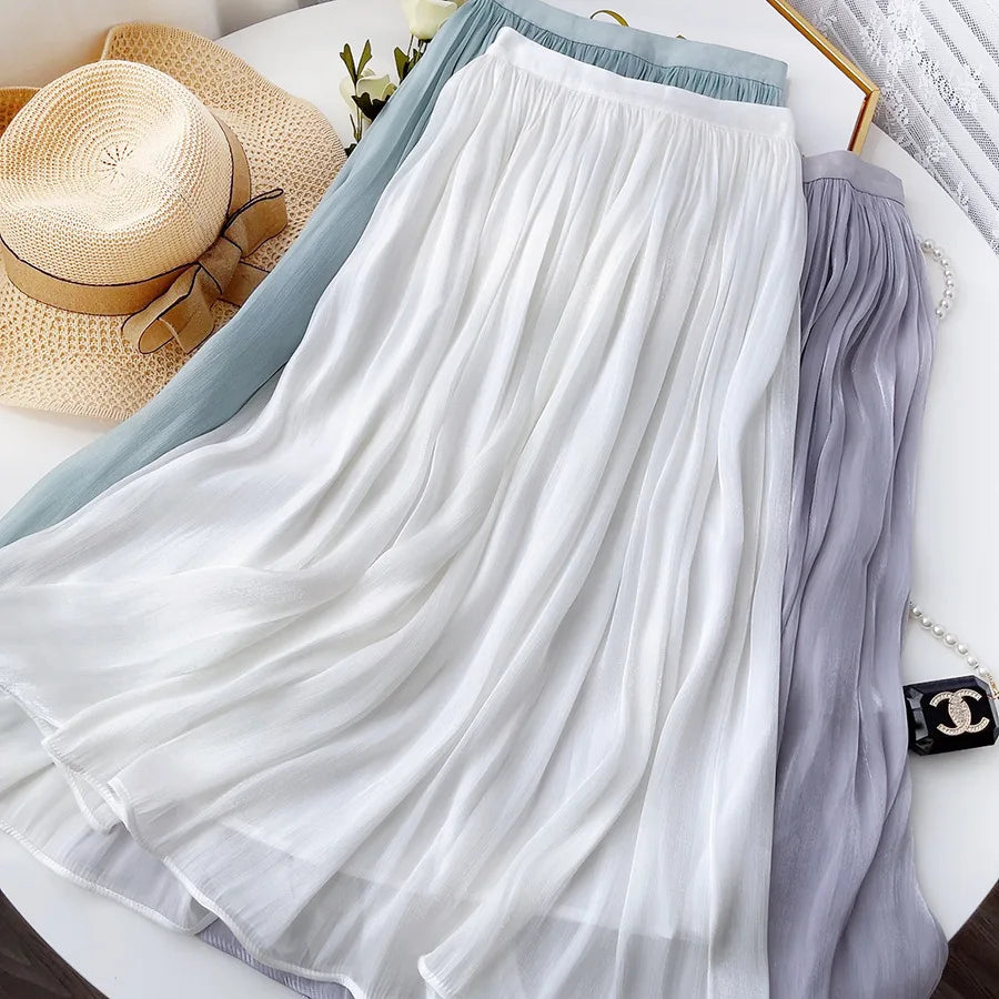 Solid Color Minimalist Elegant Women Slim A-line Skirt