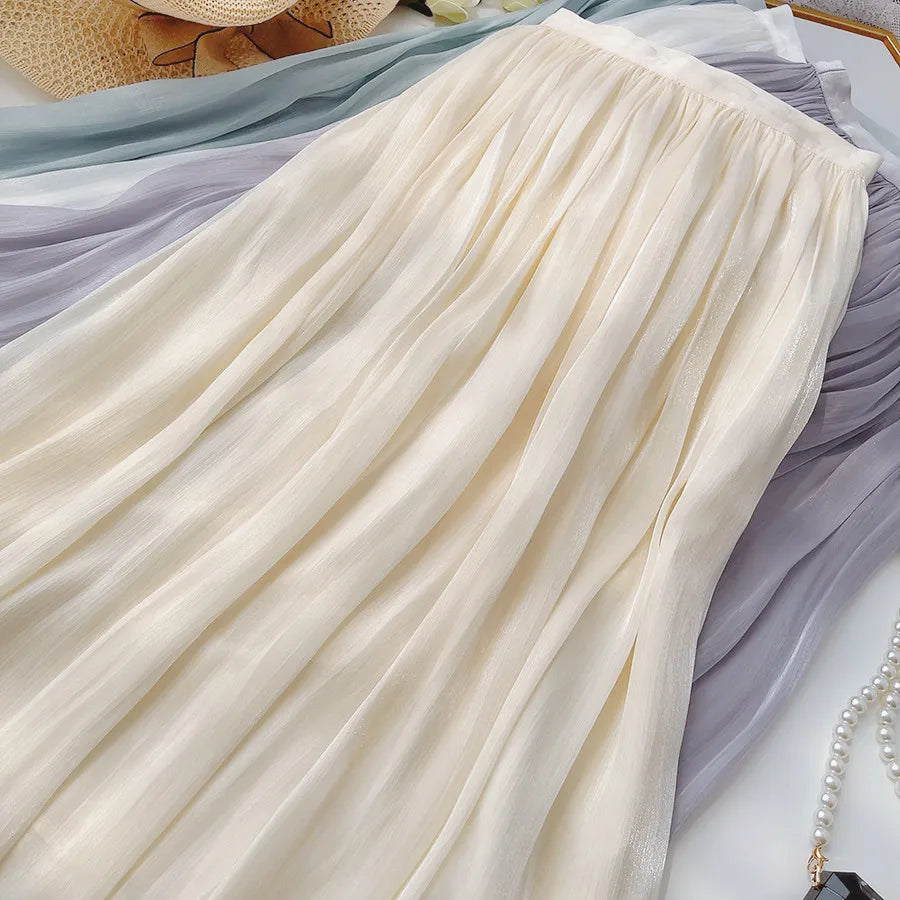 Solid Color Minimalist Elegant Women Slim A-line Skirt