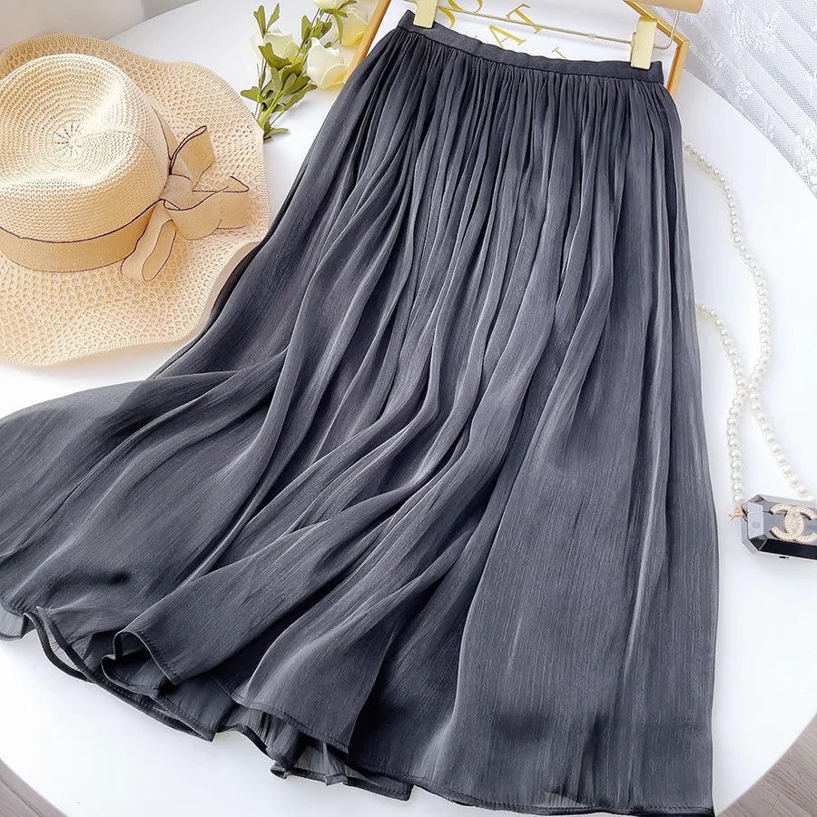 Solid Color Minimalist Elegant Women Slim A-line Skirt