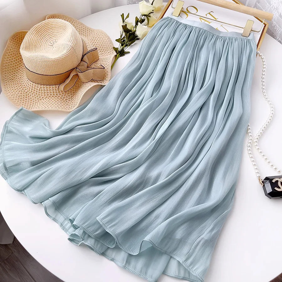 Solid Color Minimalist Elegant Women Slim A-line Skirt