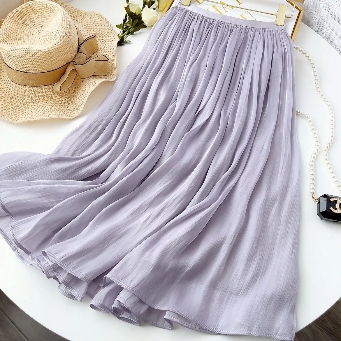 Solid Color Minimalist Elegant Women Slim A-line Skirt