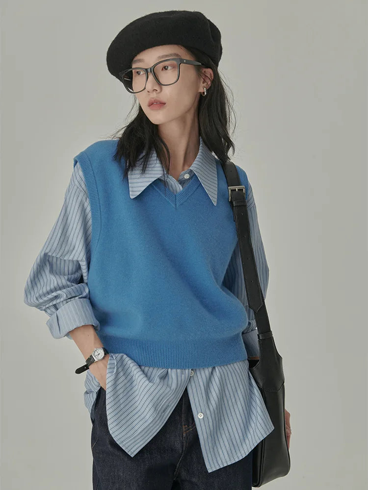 Spring and Autumn Retro Striped Shirt Loose and Slim for Women