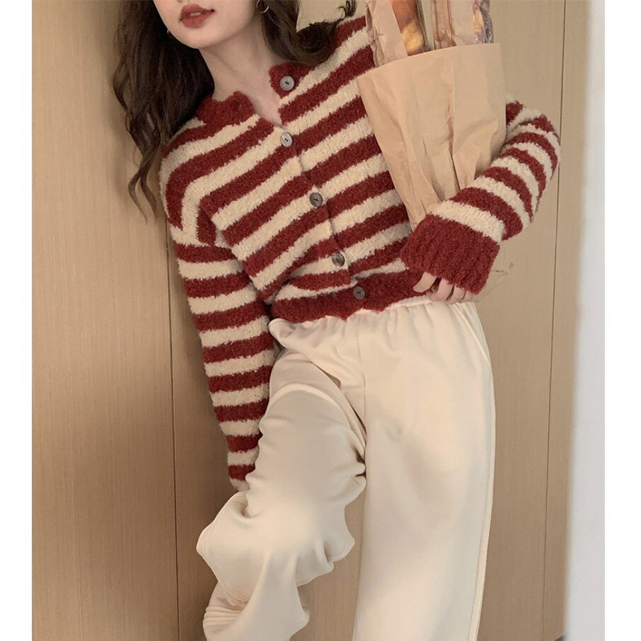 Striped Sweater Jacket Women's Soft Glutinous Knitted Cardigan Top