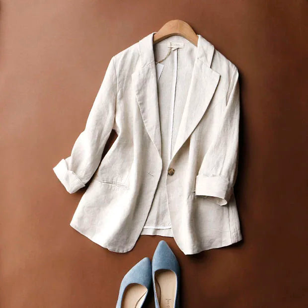 Summer 2024 Loose Plus Size Women's Thin Cotton and Linen Cropped Sleeve Small Suit Jacket