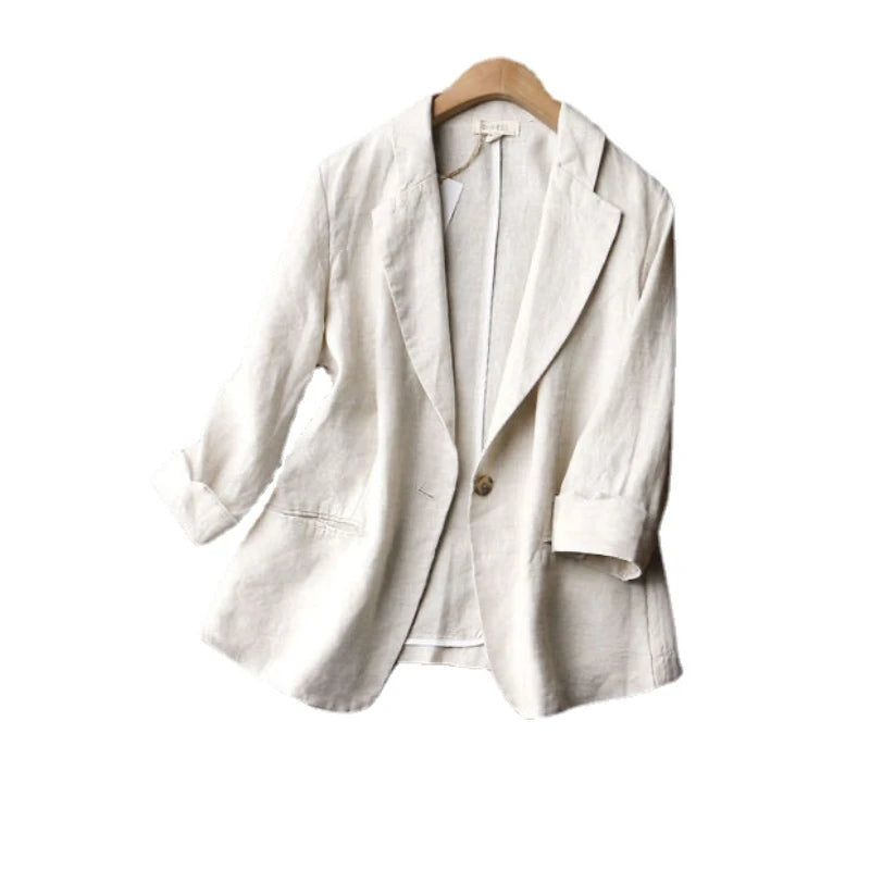 Summer 2024 Loose Plus Size Women's Thin Cotton and Linen Cropped Sleeve Small Suit Jacket