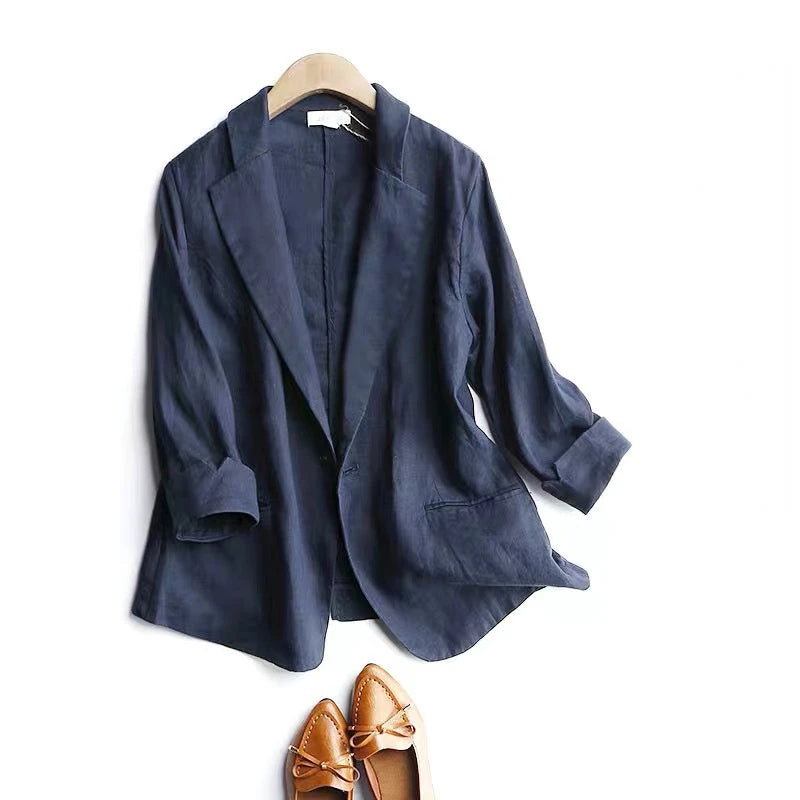 Summer 2024 Loose Plus Size Women's Thin Cotton and Linen Cropped Sleeve Small Suit Jacket