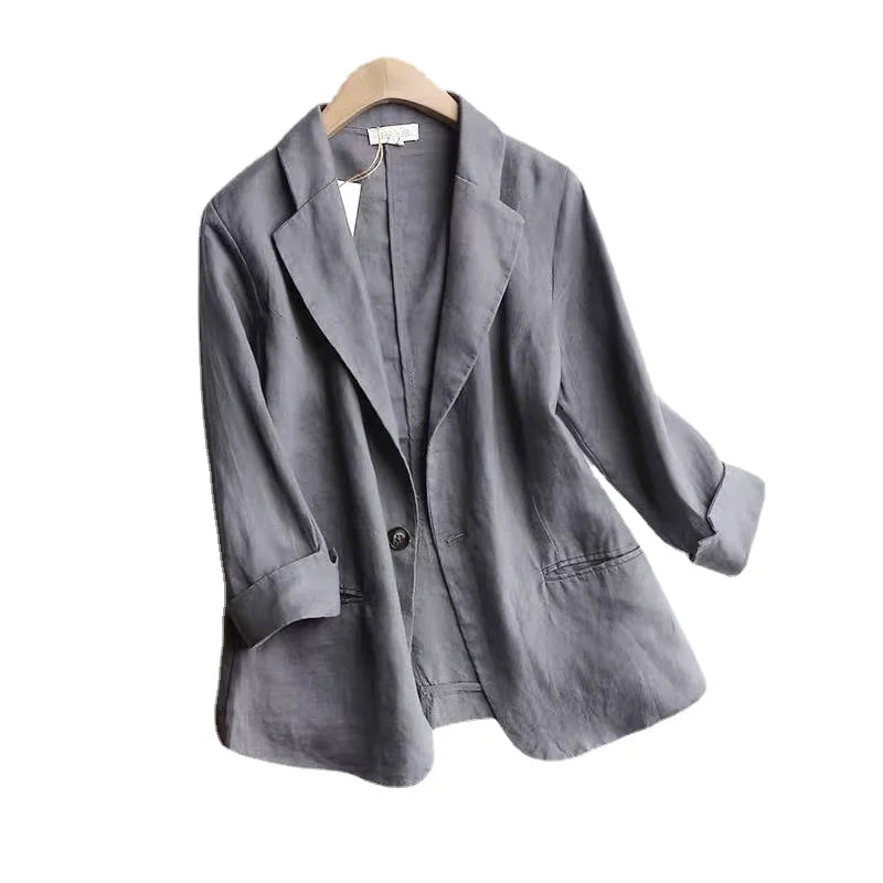 Summer 2024 Loose Plus Size Women's Thin Cotton and Linen Cropped Sleeve Small Suit Jacket