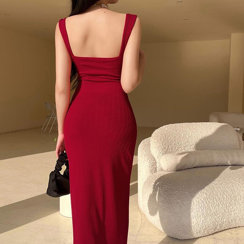Summer/Autumn 2023 New Elegant Ladies and Celebrities Style Slim Fit Long Basic Strap Knitted Dress Women