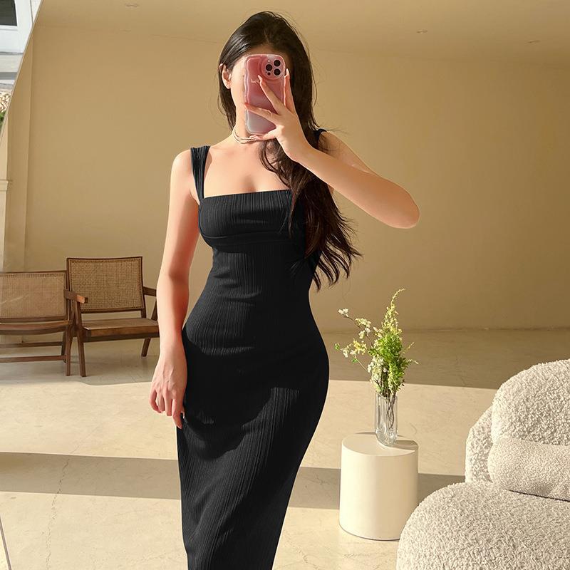 Summer/Autumn 2023 New Elegant Ladies and Celebrities Style Slim Fit Long Basic Strap Knitted Dress Women