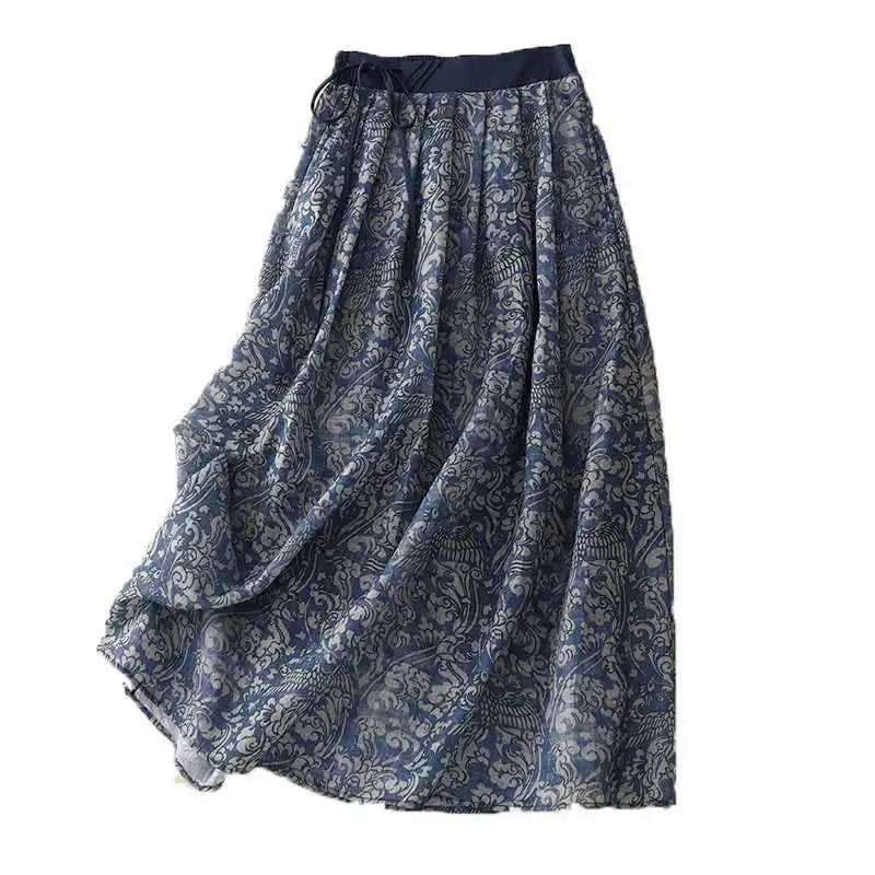 Summer Retro Floral Print High Waist Skirt