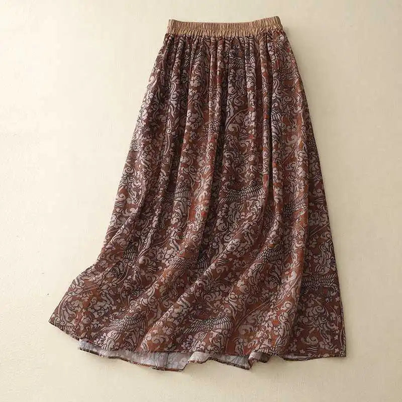 Summer Retro Floral Print High Waist Skirt