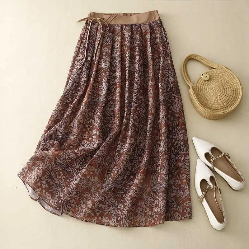 Summer Retro Floral Print High Waist Skirt