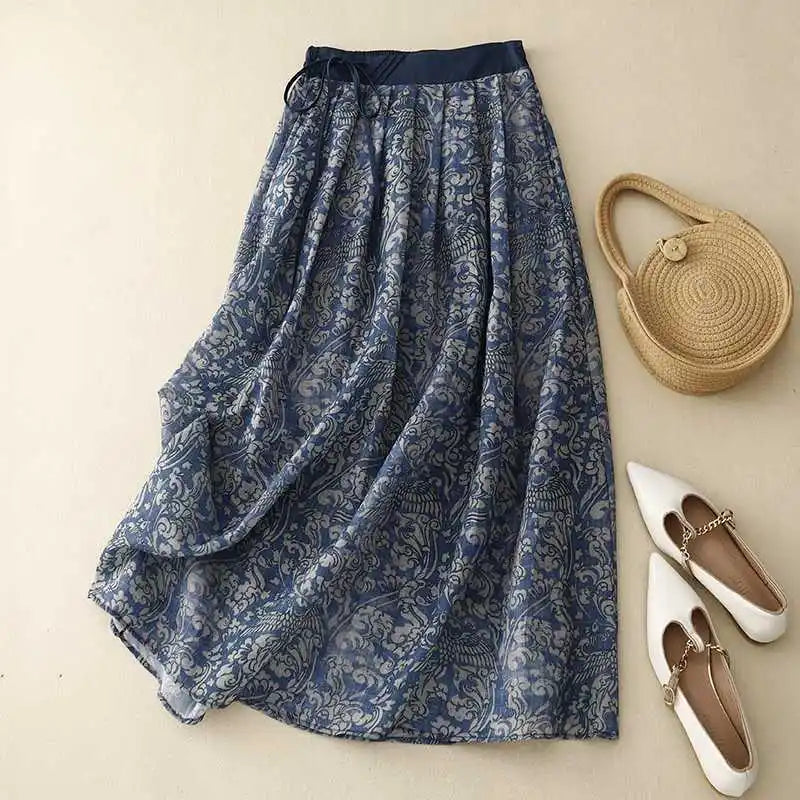 Summer Retro Floral Print High Waist Skirt