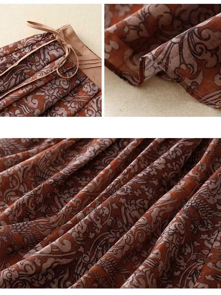 Summer Retro Floral Print High Waist Skirt