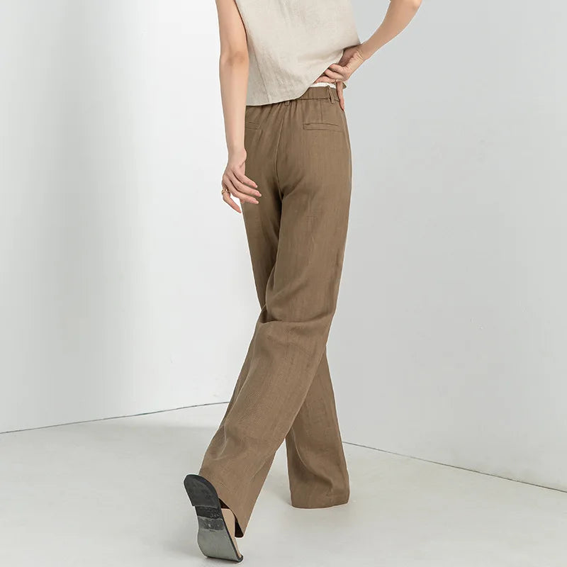 Tencel Linen Cool Straight Wide Leg Color Block High Waist Women's 2024 Summer Thin Loose Casual Pants