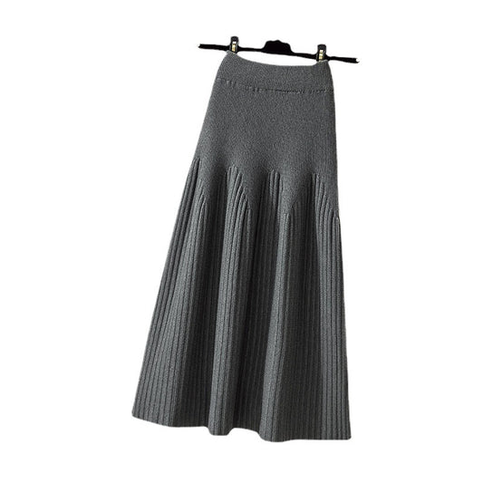 Thick Knitted Women's Autumn and Winter New Crotch Cover Midi Versatile A-line Long Skirt