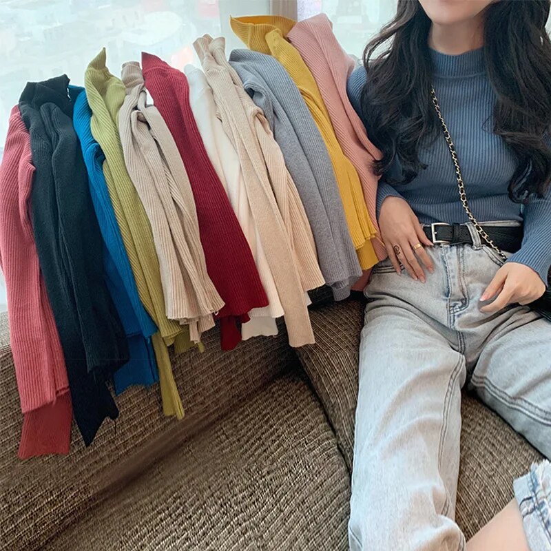 Women's 2023 Autumn/Winter Long Sleeved Underlay Slim Half High Collar Pullover Knitwear
