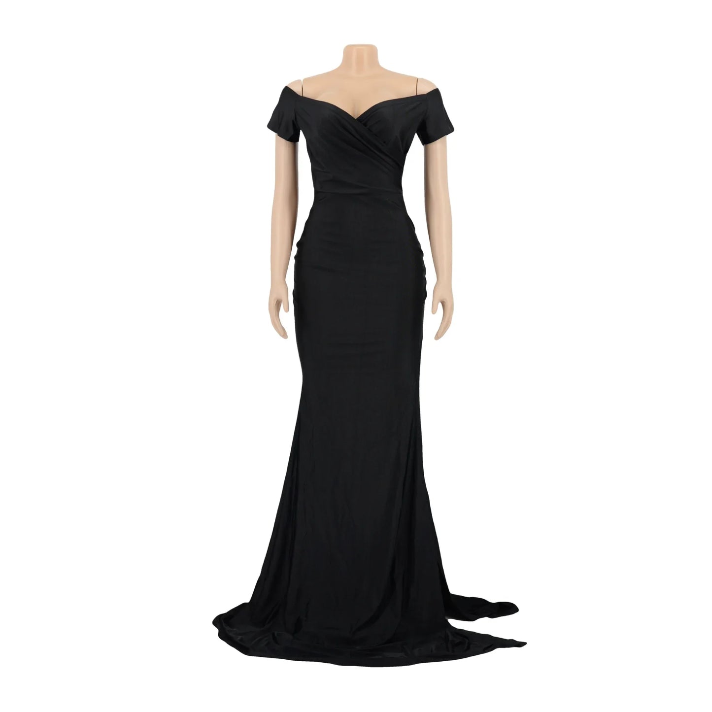 Women's Sexy Solid Color V-neck Side Split Off Shoulder Long Formal Evening Dress