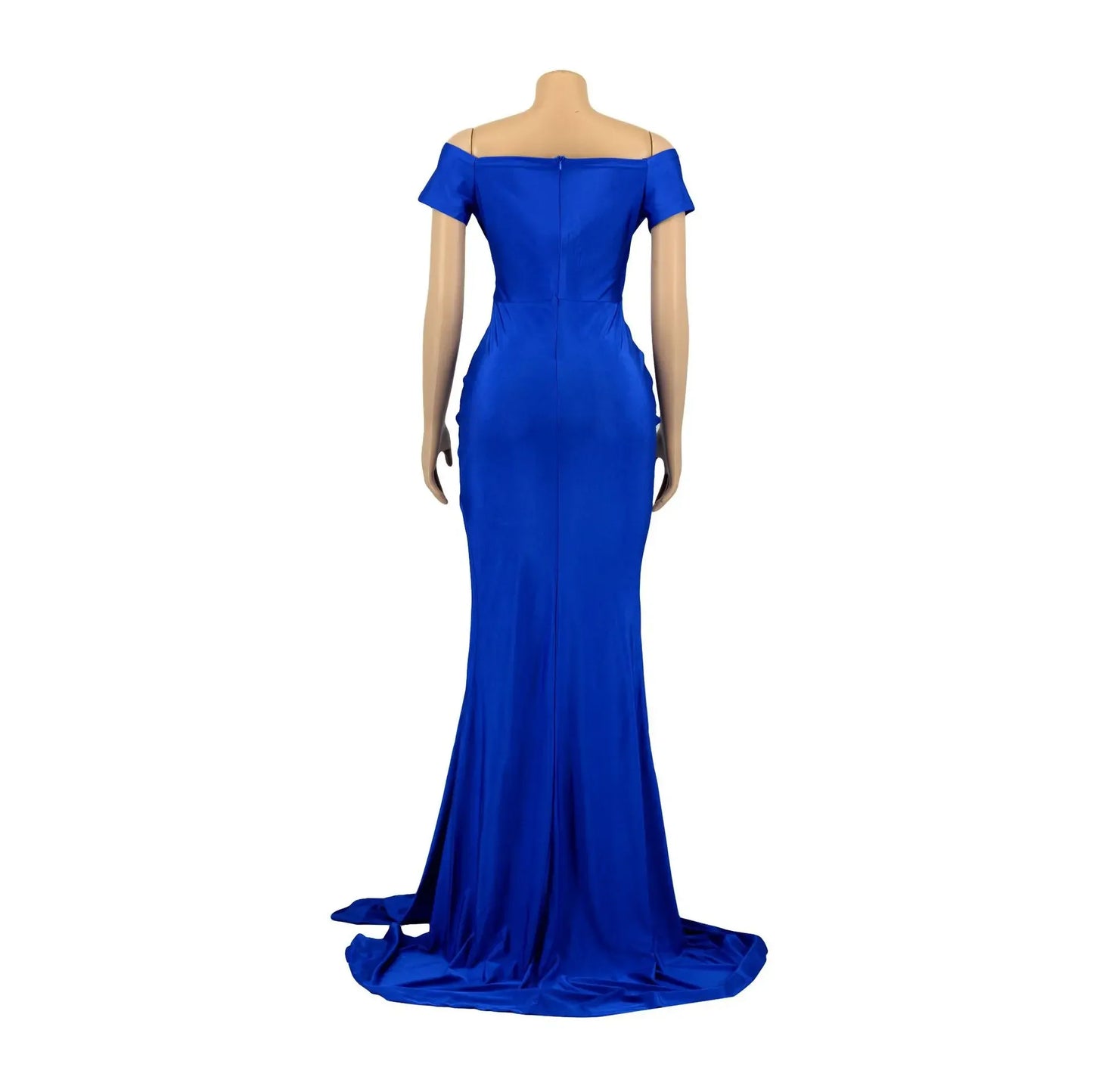 Women's Sexy Solid Color V-neck Side Split Off Shoulder Long Formal Evening Dress