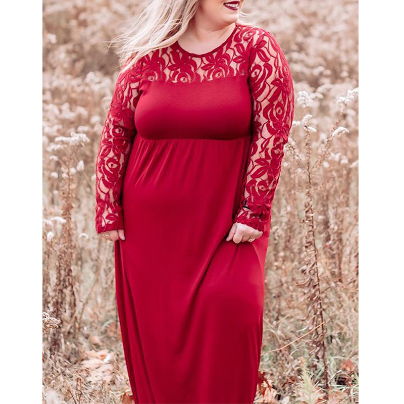 Fashion Vestidos Largos Lace Mesh Maxi Dresses Women Plus Size Bodycon Dress