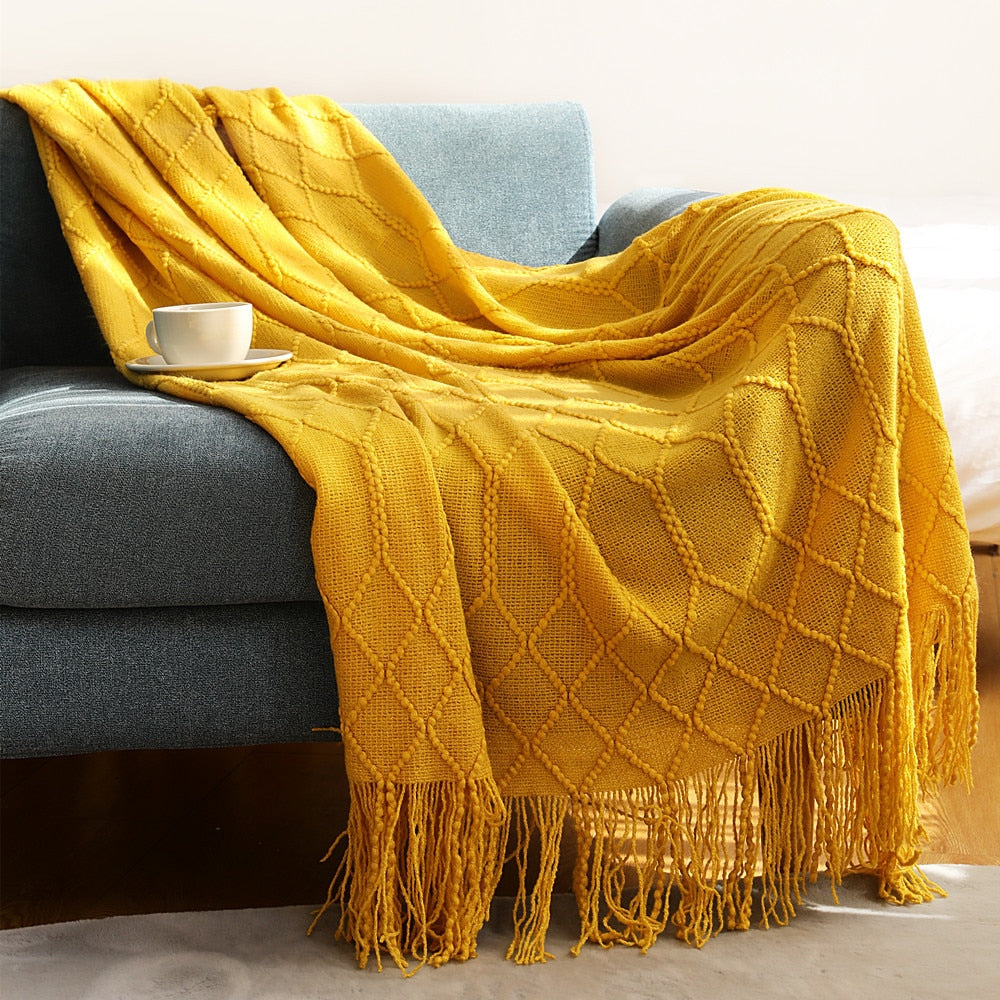 Inya Knitted Solid Color Waffle Embossed Blanket